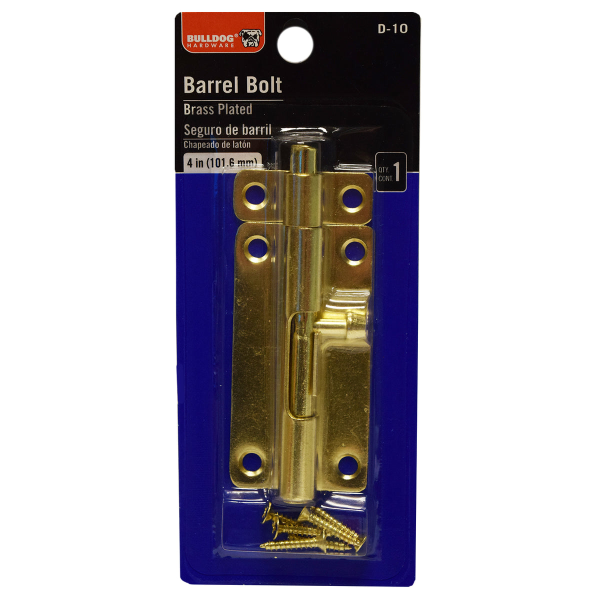 Barrel Bolt 4" Brass Plated Bulldog
