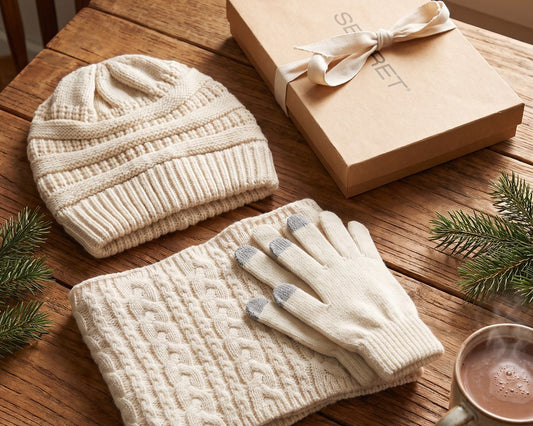 Scarf & Mitten Set 3pc. Black, Beige Or Green 3pc. Secret - Sold as individual set